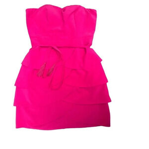 Arc & Co Hot Pink Strapless Tiered Mini Dress Ruffle Party Cocktail Size Medium